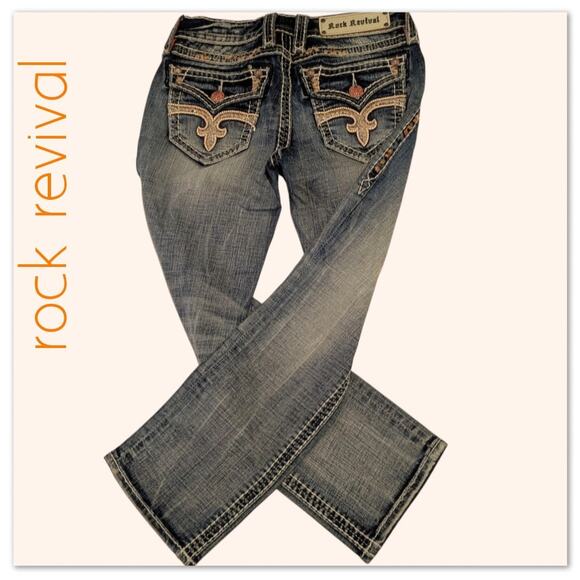 New ROCK REVIVAL Capri Jeans Angie Orange Stitch Details Flap Pockets Women 26 - Picture 1 of 8